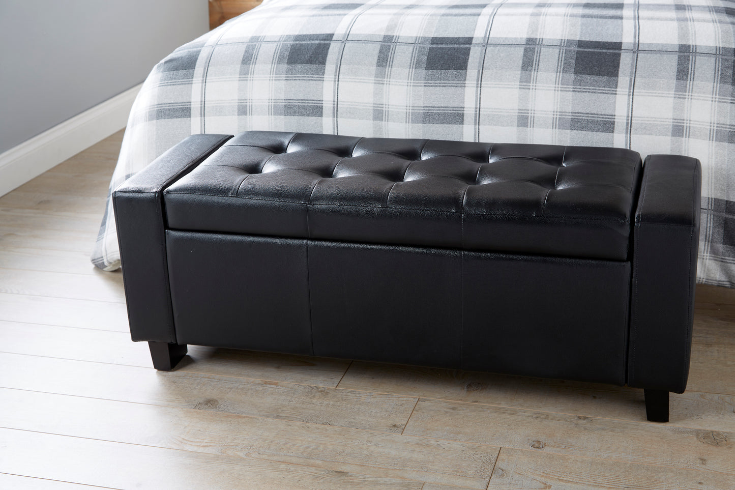 GFW Verona Faux Leather Blanket Box Bench - Black 2