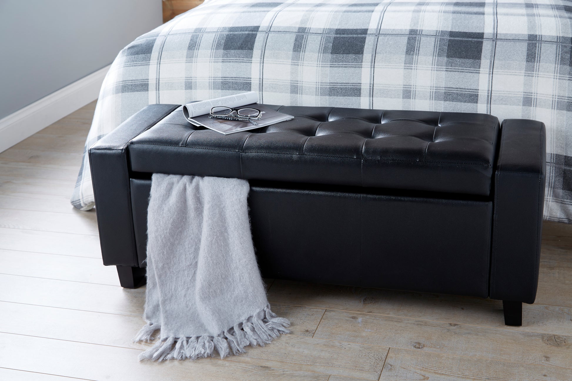 GFW Verona Faux Leather Blanket Box Bench - Black