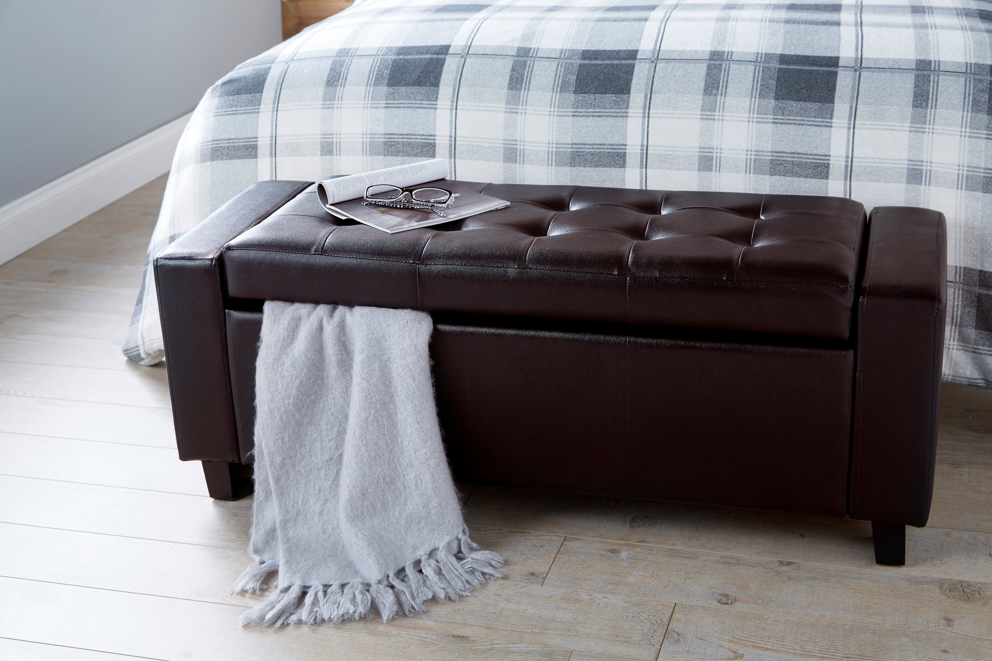 GFW Verona Faux Leather Blanket Box Bench - Brown