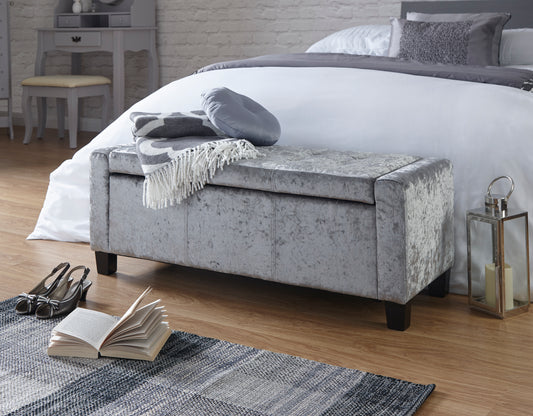 GFW Verona Crushed Velvet Blanket Box Bench - Grey