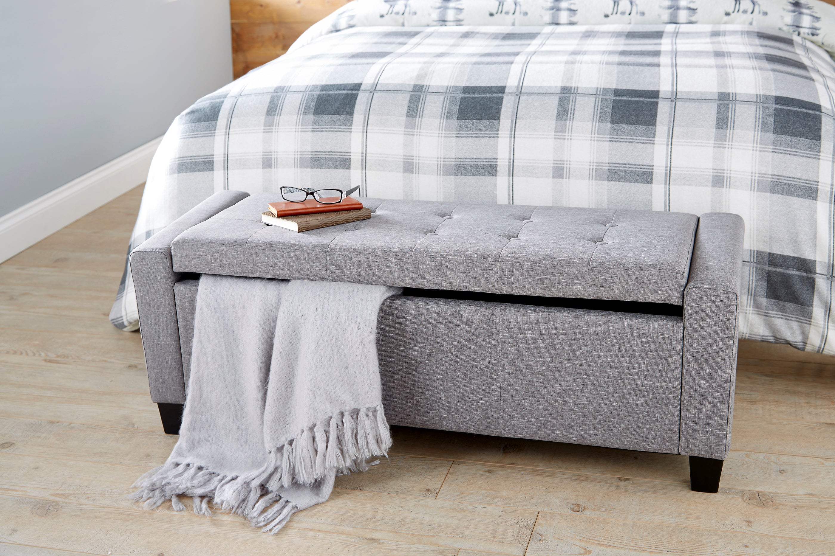 GFW Verona Fabric Blanket Box Bench Grey Bed Factory Direct