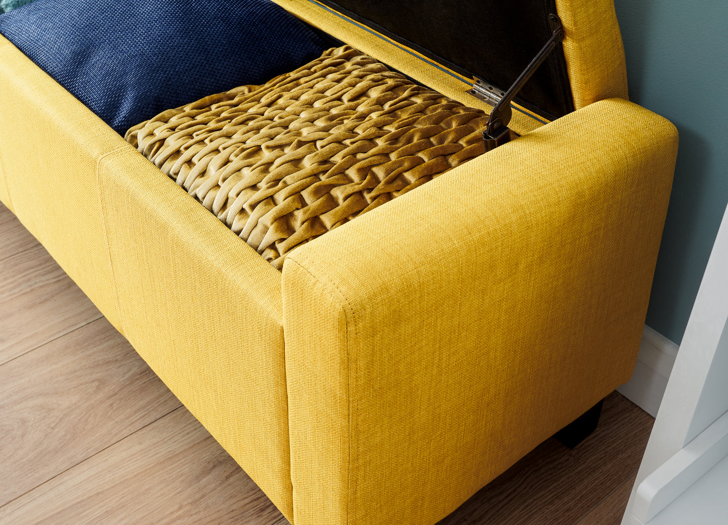 GFW Verona Fabric Blanket Box Bench - Mustard 3