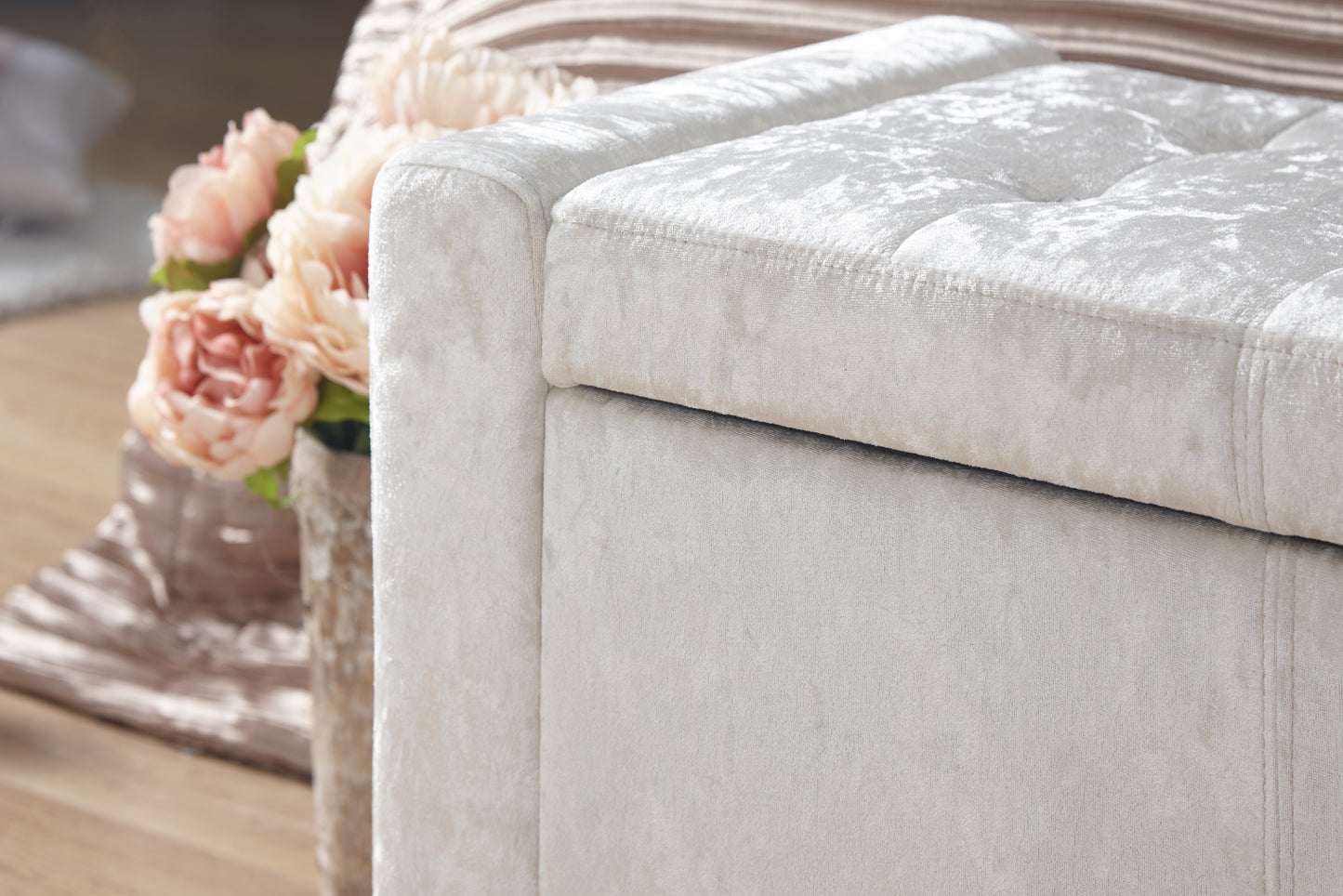 GFW Verona Crushed Velvet Blanket Box Bench - Oyster 3