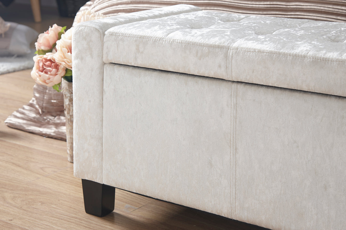 GFW Verona Crushed Velvet Blanket Box Bench - Oyster 4