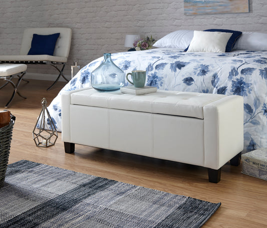 GFW Verona Faux Leather Blanket Box Bench - White