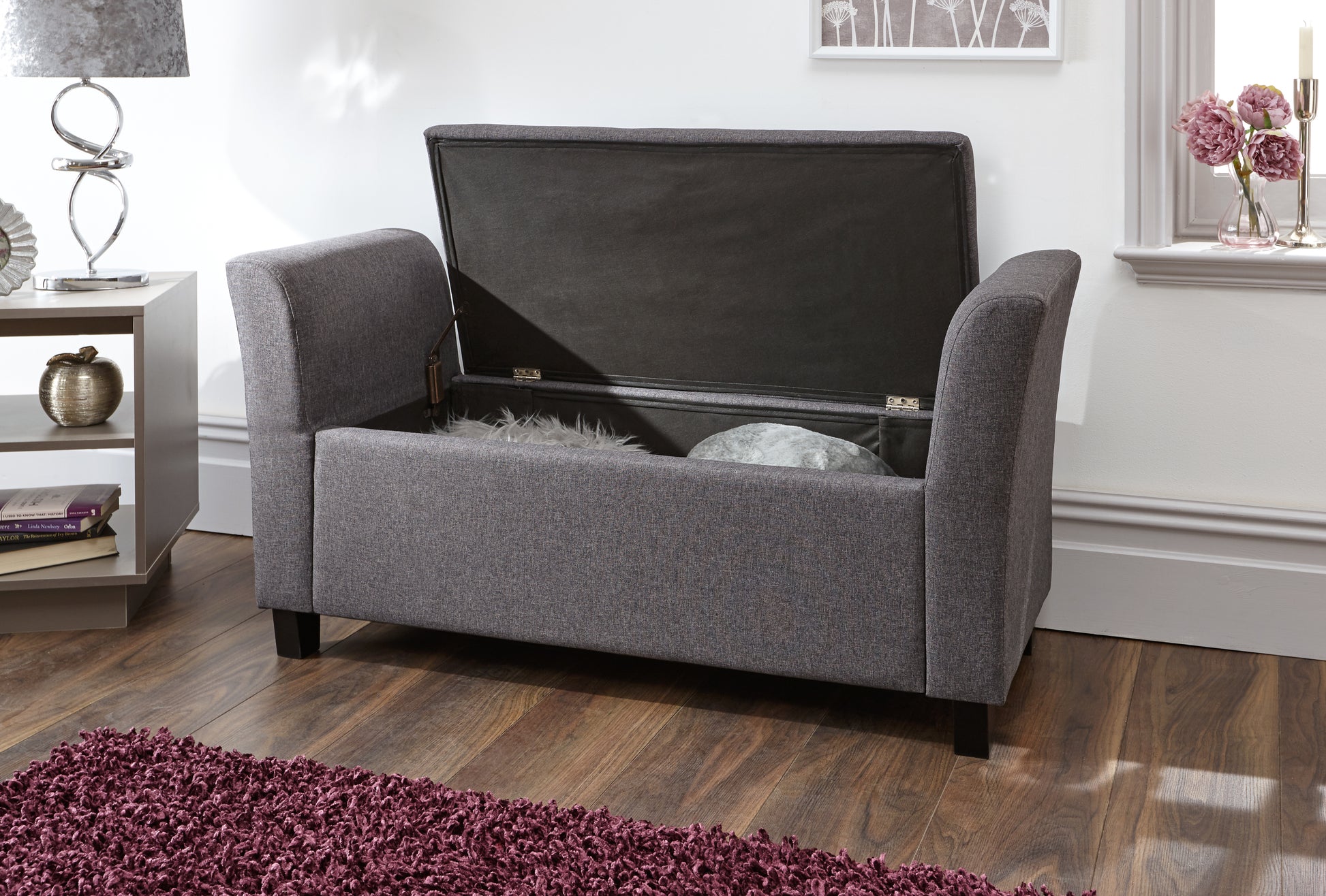 GFW Verona Fabric Blanket Box - Charcoal 2