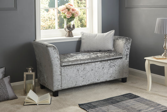 GFW Verona Crushed Velvet Blanket Box - Grey