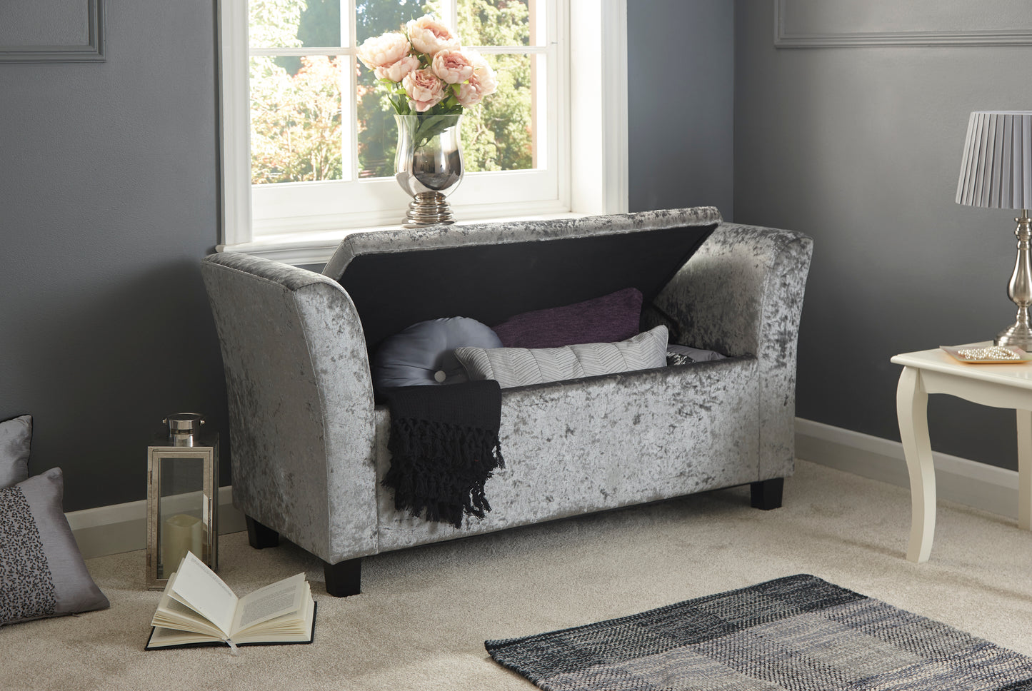 GFW Verona Crushed Velvet Blanket Box - Grey 2