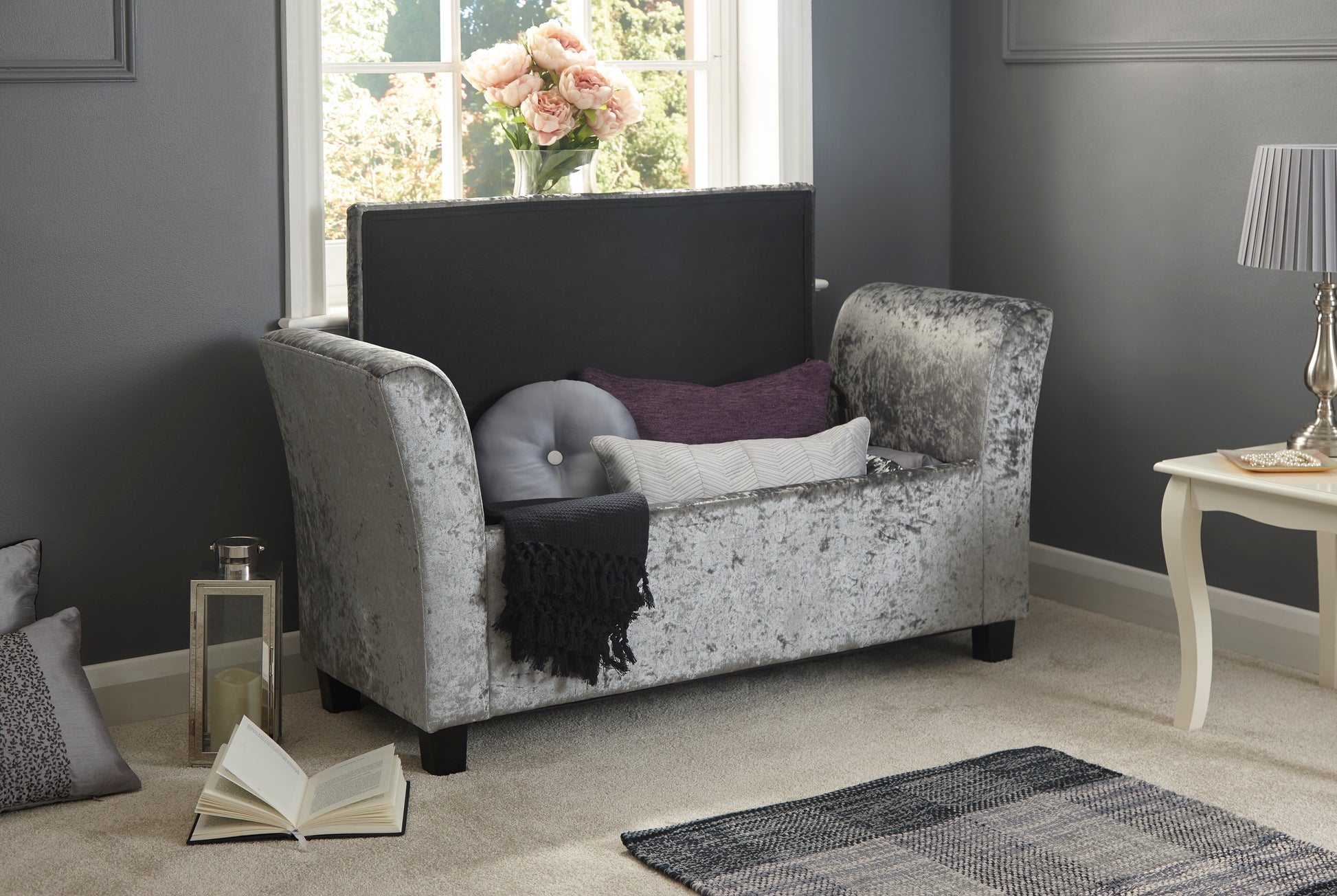 GFW Verona Crushed Velvet Blanket Box - Grey 3