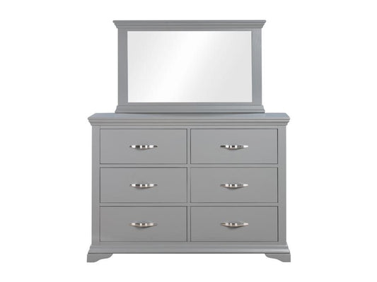 Alaska Wooden 6 Drawer Chest With Mirror - Grey