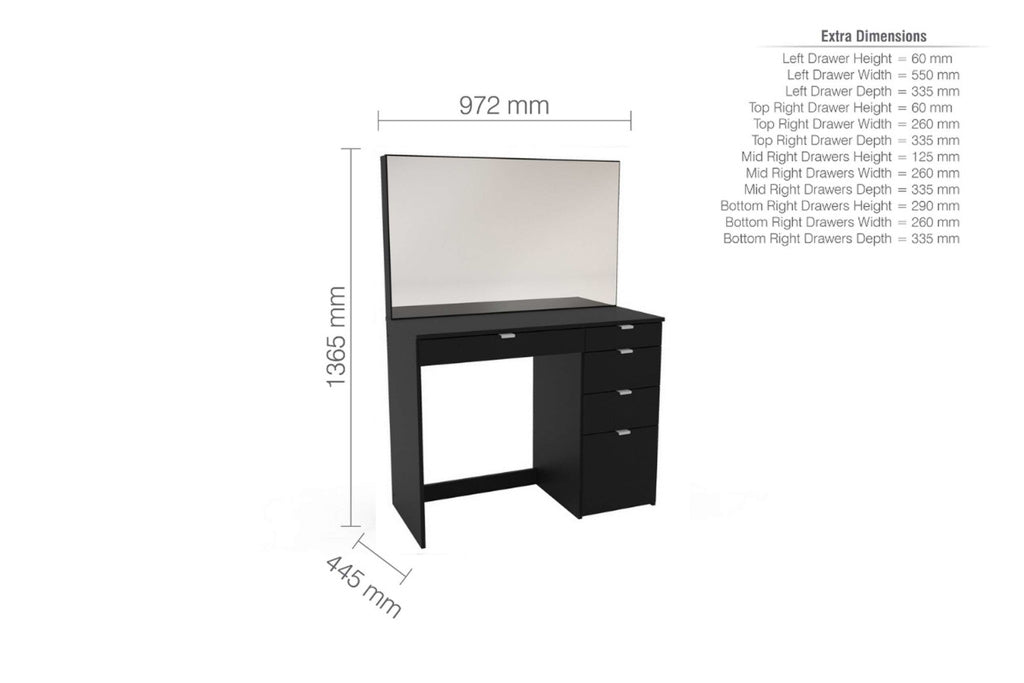 Birlea Ava 5 Drawer Dressing Table & Mirror Set - Black 3