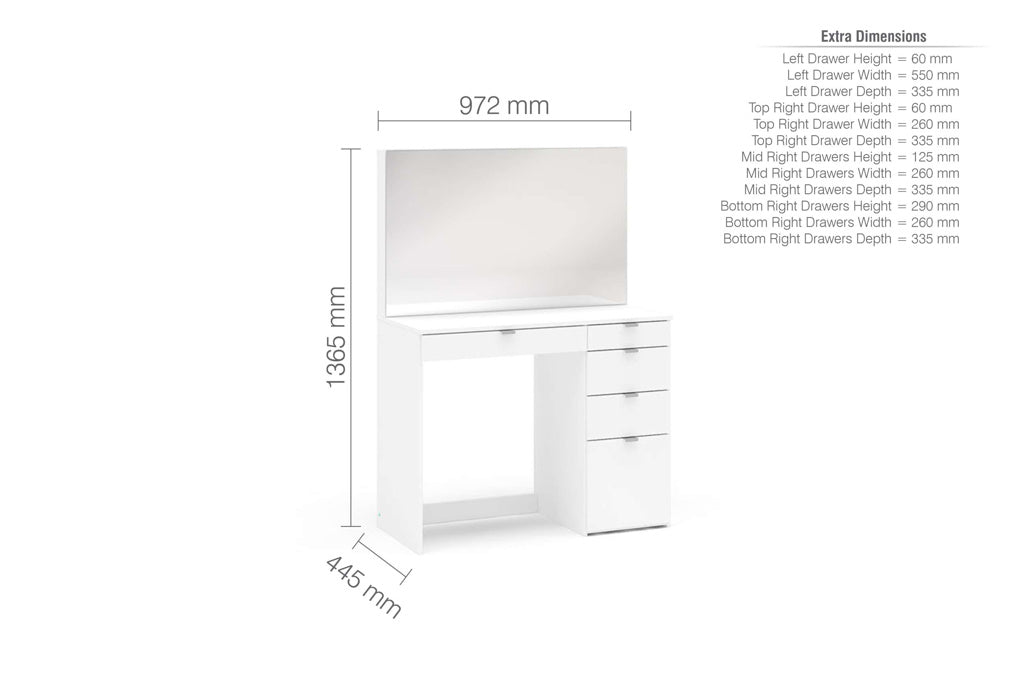 Birlea Ava 5 Drawer Dressing Table & Mirror Set - White 3