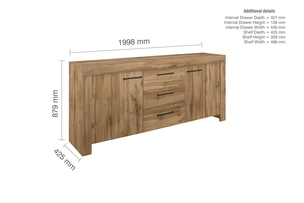 Birlea Compton 3 Drawer 2 Door Sideboard 4