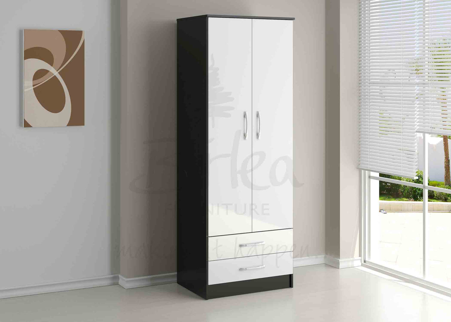 Birlea Lynx Black & White 2 Door Combi Wardrobe