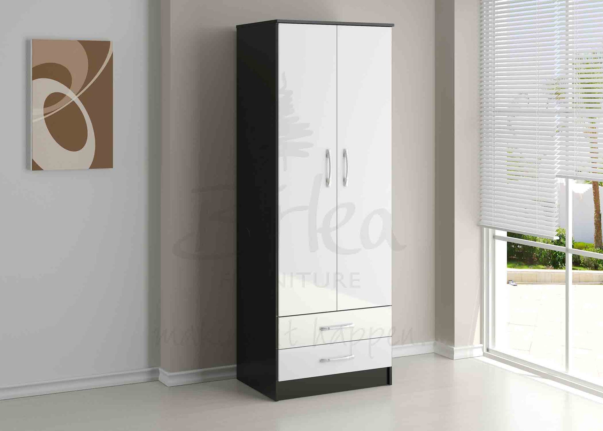 Birlea Lynx Black & White 2 Door Combi Wardrobe