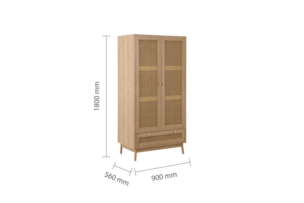 Birlea Croxley 2 Door 1 Drawer Robe - Oak 4