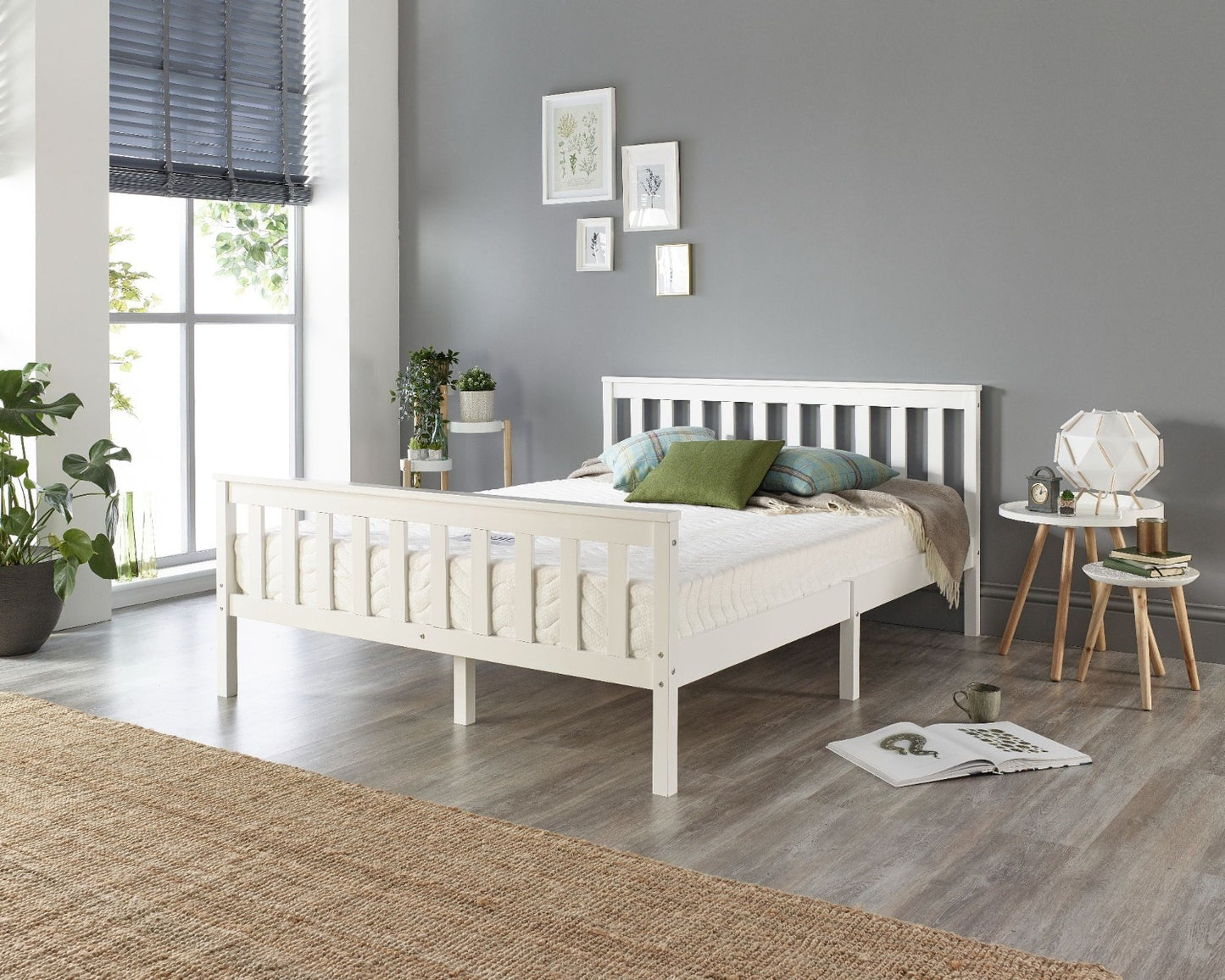 Edessa White Wooden Bed Frame - Double