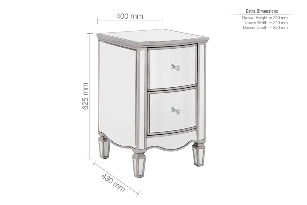 Birlea Elysee Mirrored 2 Drawer Bedside Table 4