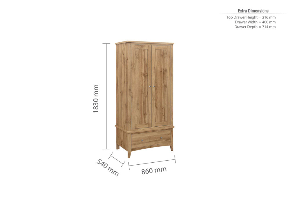 Birlea Hampstead 2 Door 1 Drawer Wardrobe 4