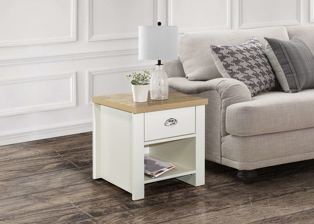 Birlea Highgate 1 Drawer Lamp Table - Cream & Oak