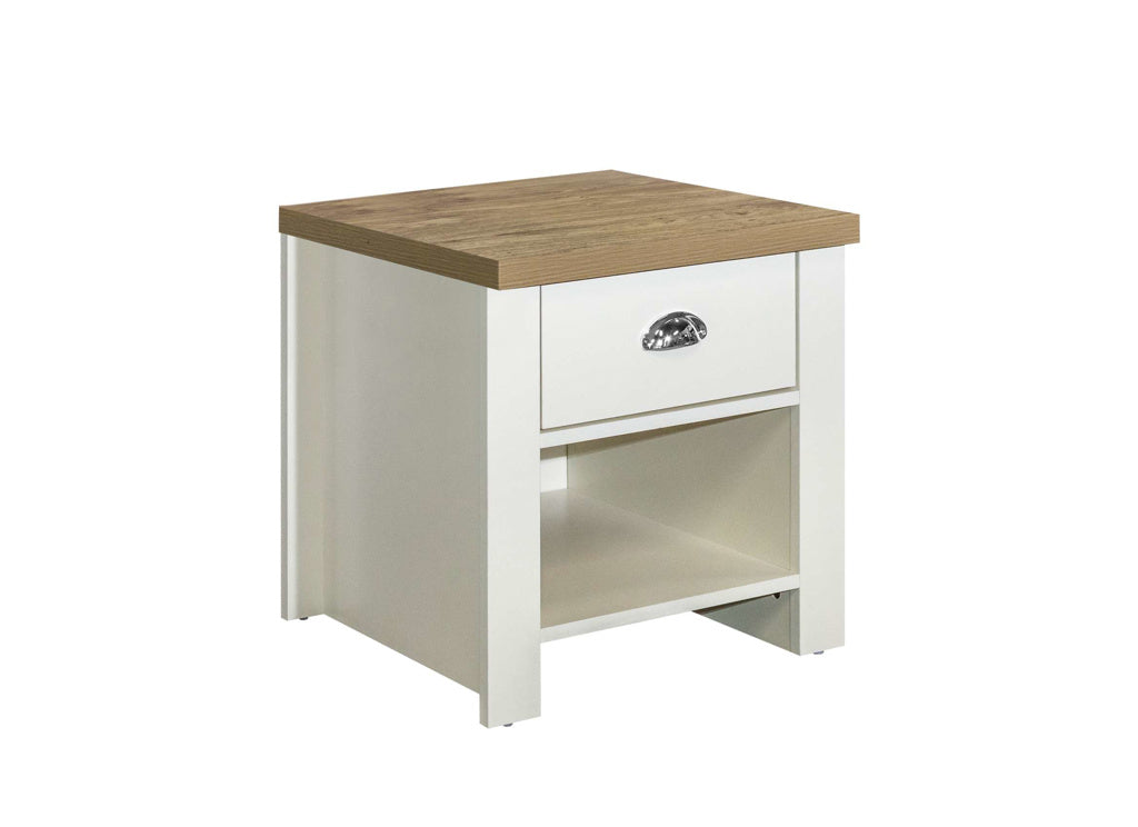 Birlea Highgate 1 Drawer Lamp Table - Cream & Oak 2