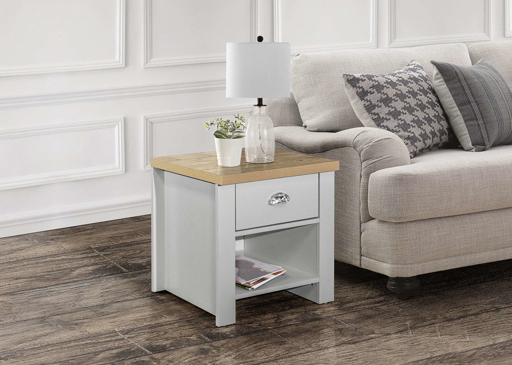 Birlea Highgate 1 Drawer Lamp Table - Grey & Oak