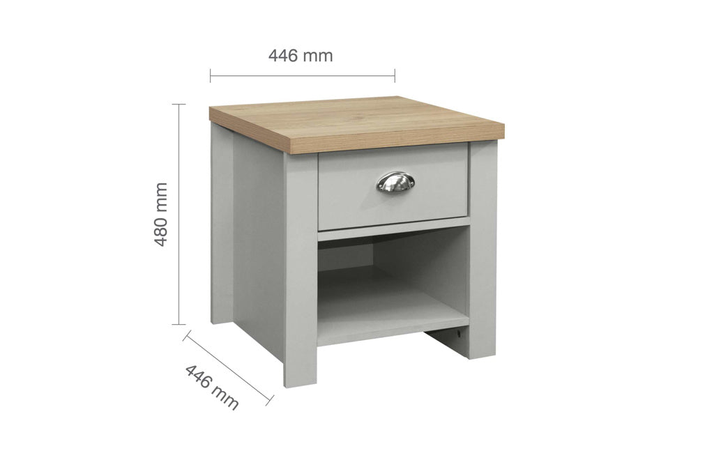 Birlea Highgate 1 Drawer Lamp Table - Grey & Oak 3