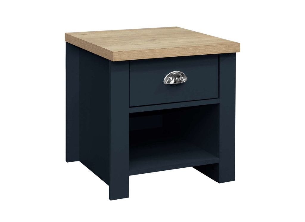 Birlea Highgate 1 Drawer Lamp Table - Navy Blue & Oak 2