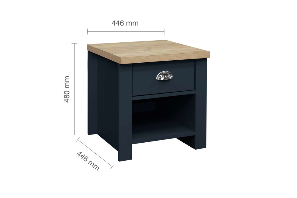 Birlea Highgate 1 Drawer Lamp Table - Navy Blue & Oak 3