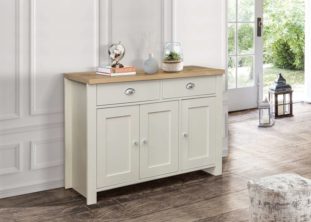 Birlea Highgate 3 Door 2 Drawer Sideboard - Cream & Oak