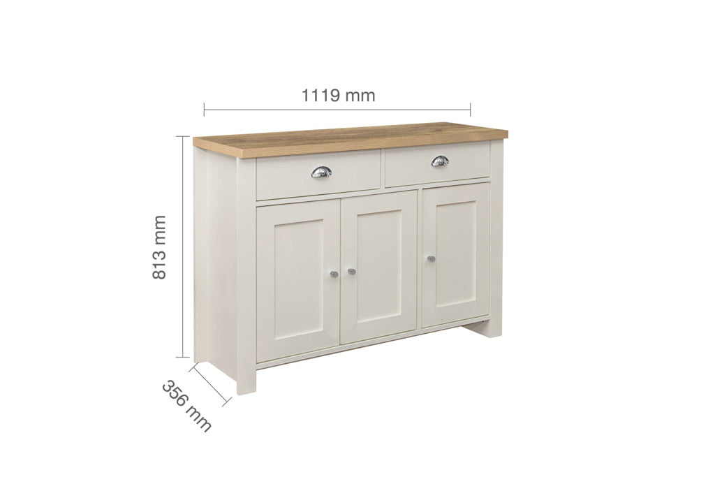 Birlea Highgate 3 Door 2 Drawer Sideboard - Cream & Oak 3