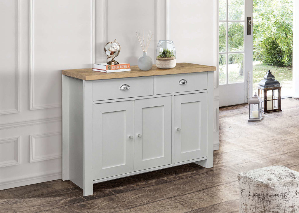 Birlea Highgate 3 Door 2 Drawer Sideboard - Grey & Oak