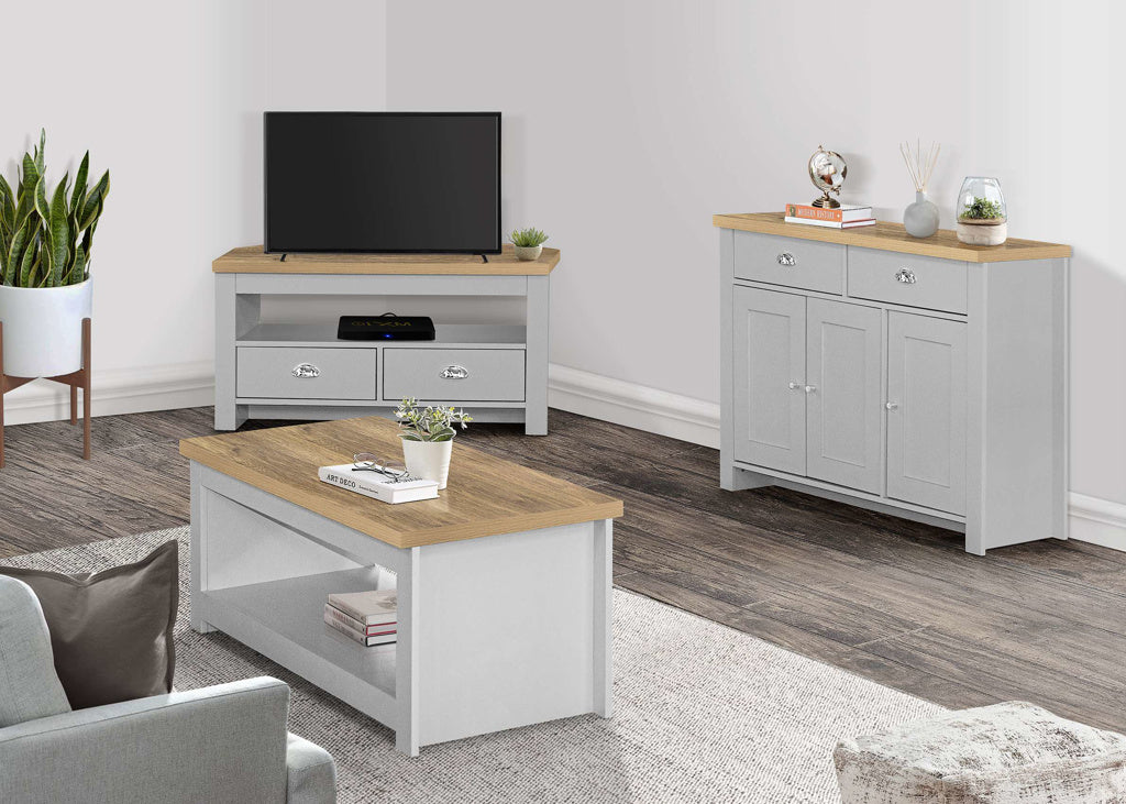 Birlea Highgate 3 Door 2 Drawer Sideboard - Grey & Oak 2