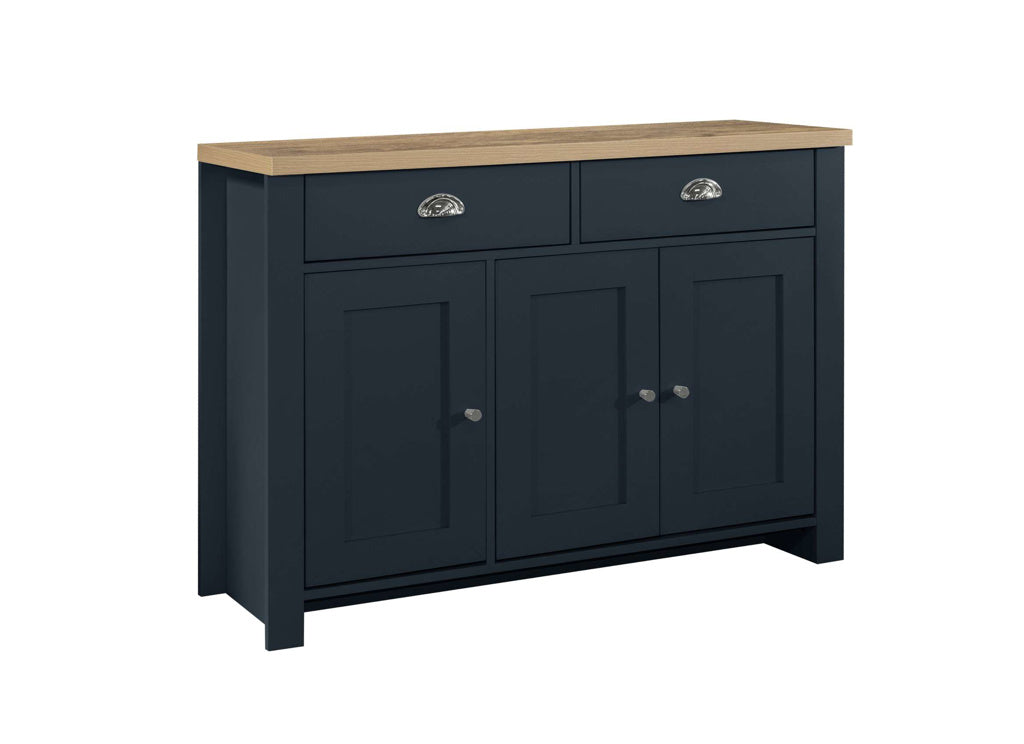 Birlea Highgate 3 Door 2 Drawer Sideboard - Navy Blue & Oak 3