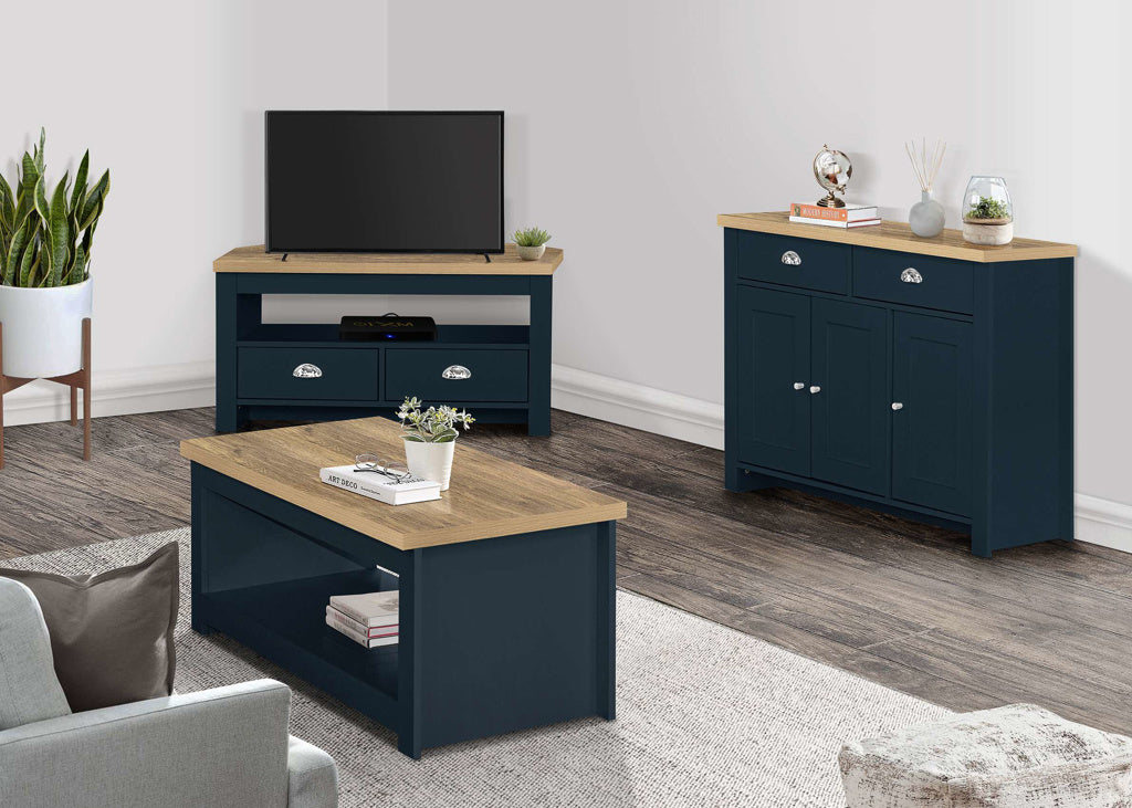 Birlea Highgate 3 Door 2 Drawer Sideboard - Navy Blue & Oak 2