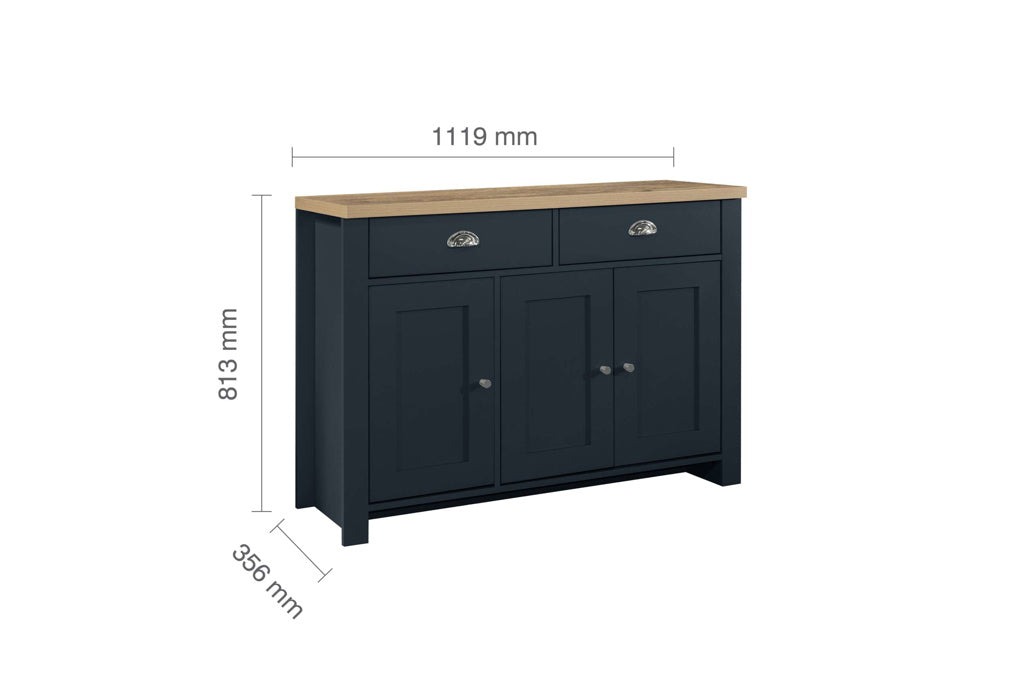 Birlea Highgate 3 Door 2 Drawer Sideboard - Navy Blue & Oak 4