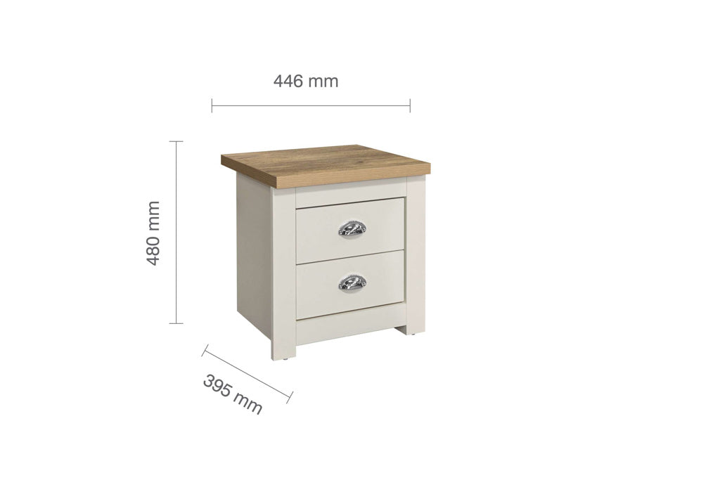 Birlea Highgate 2 Drawer Bedside - Cream & Oak 3