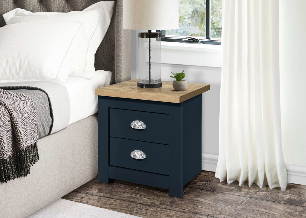 Birlea Highgate 2 Drawer Bedside - Navy Blue & Oak