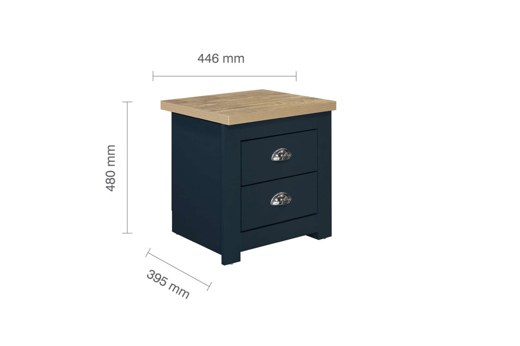 Birlea Highgate 2 Drawer Bedside - Navy Blue & Oak 3