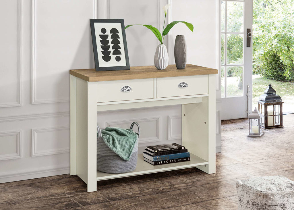 Birlea Highgate 2 Drawer Console Table - Cream & Oak