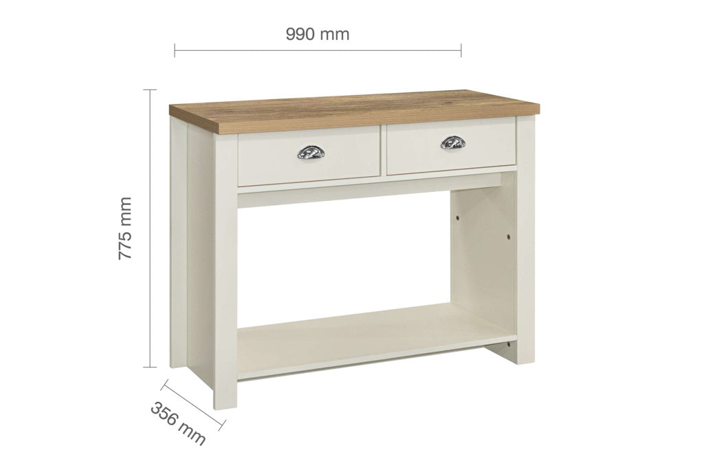 Birlea Highgate 2 Drawer Console Table - Cream & Oak 4