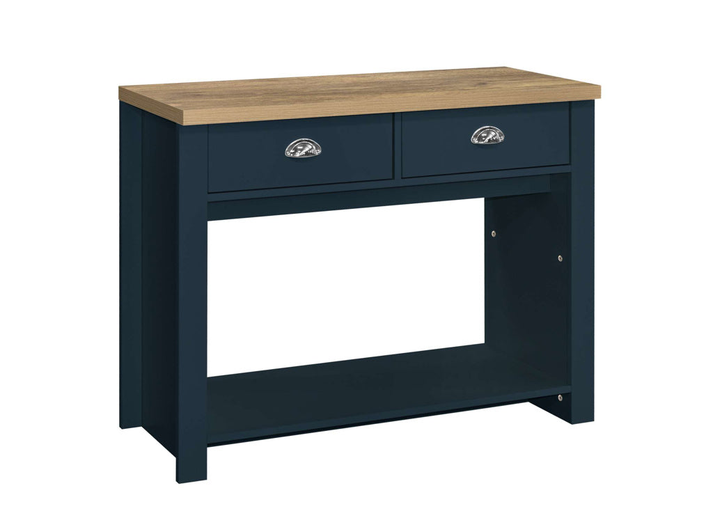 Birlea Highgate 2 Drawer Console Table - Navy Blue & Oak 3