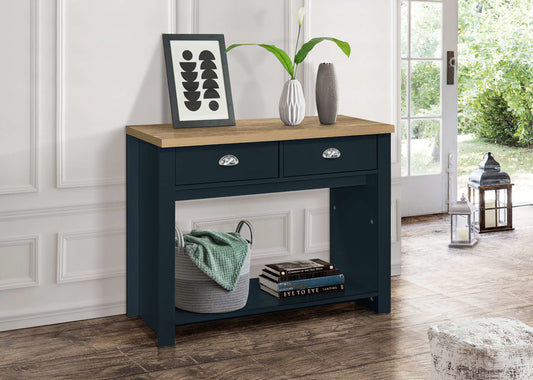 Birlea Highgate 2 Drawer Console Table - Navy Blue & Oak