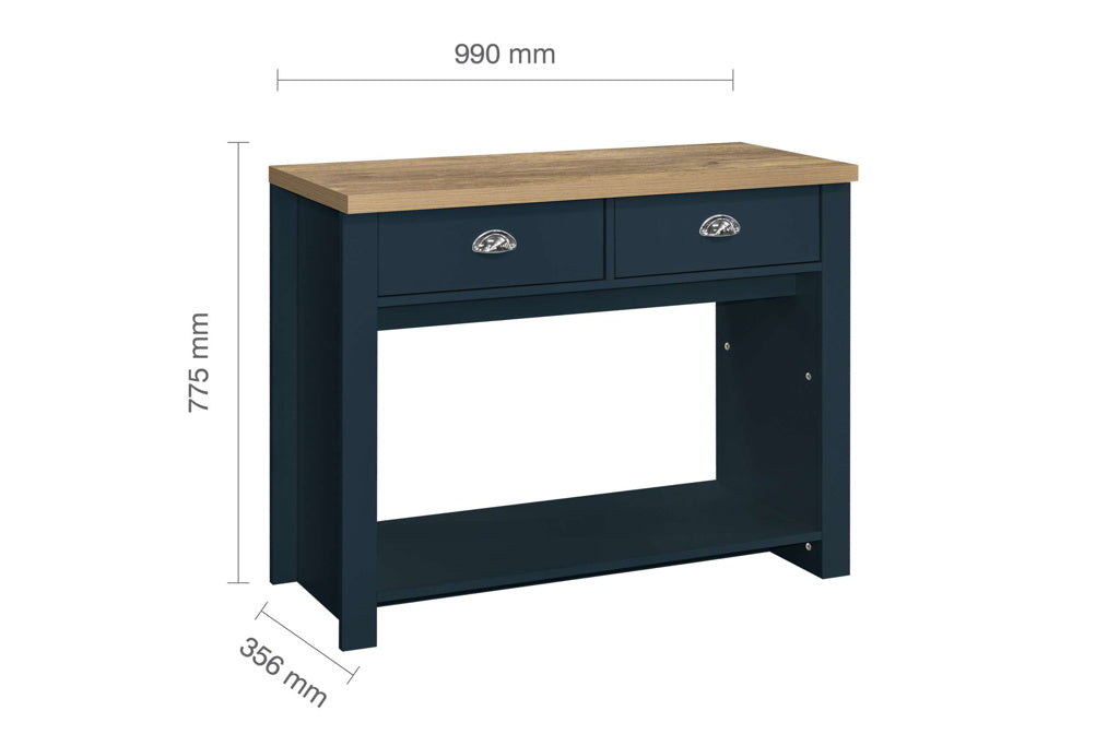 Birlea Highgate 2 Drawer Console Table - Navy Blue & Oak 4