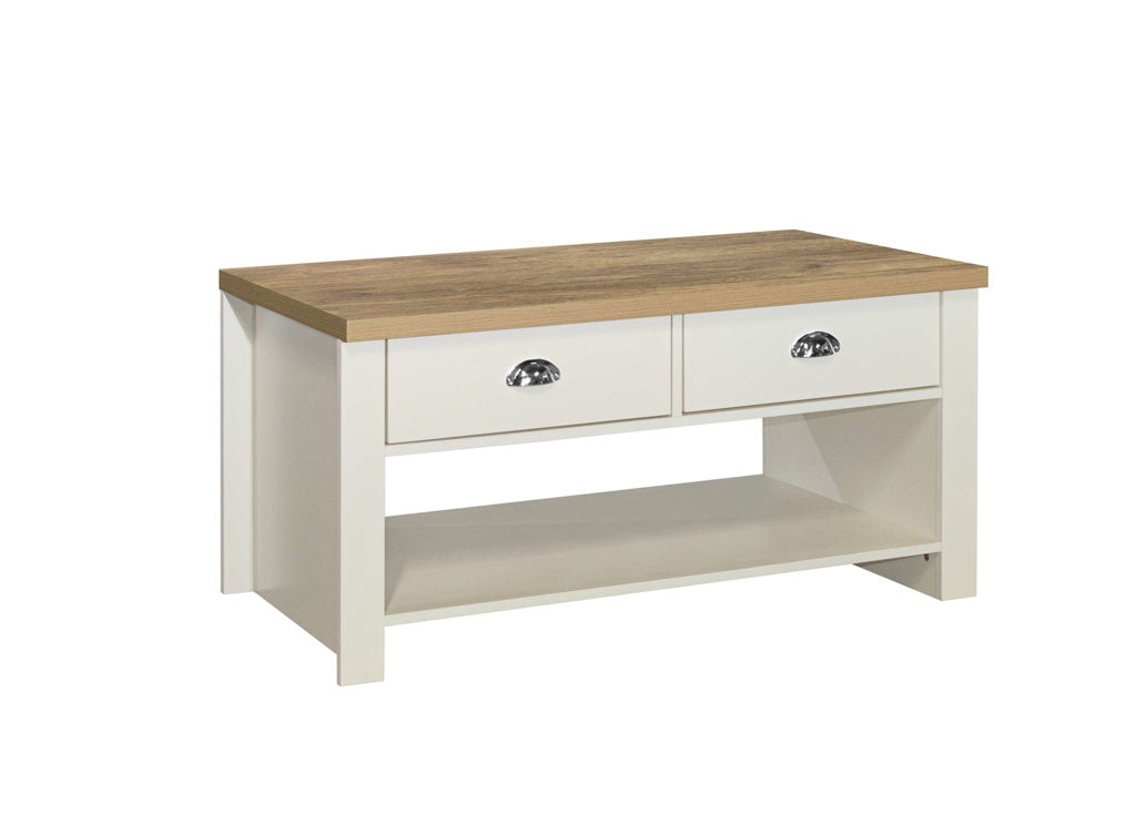 Birlea Highgate 2 Drawer Coffee Table - Cream & Oak 3