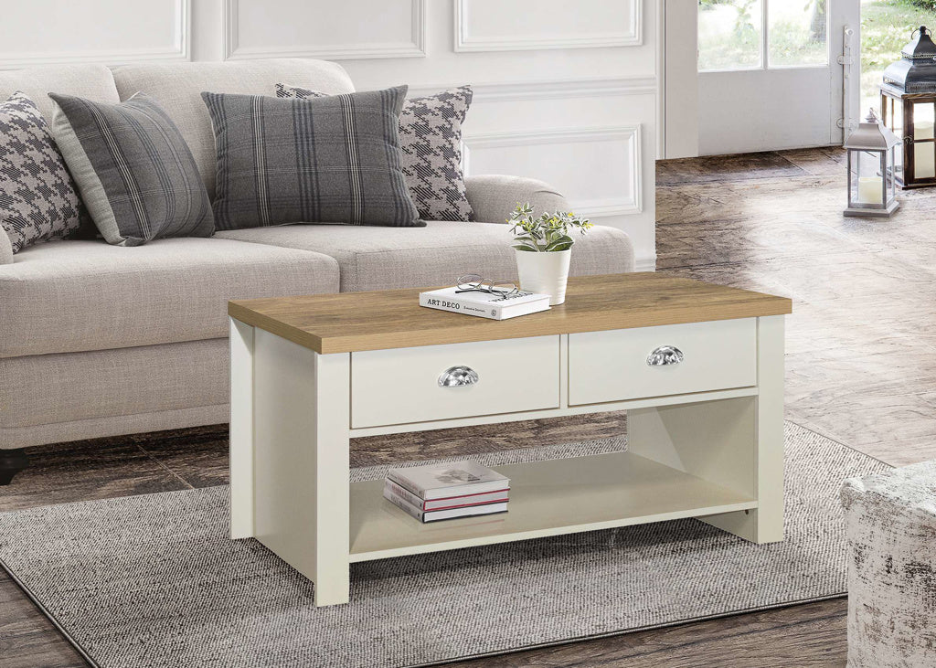 Birlea Highgate 2 Drawer Coffee Table - Cream & Oak