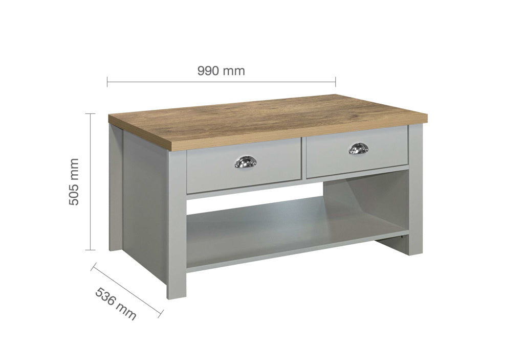 Birlea Highgate 2 Drawer Coffee Table - Grey & Oak 4