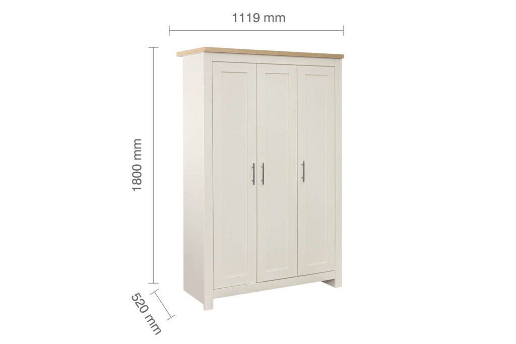 Birlea Highgate 3 Door Wardrobe - Cream & Oak 4