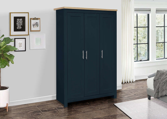 Birlea Highgate 3 Door Wardrobe - Navy Blue & Oak