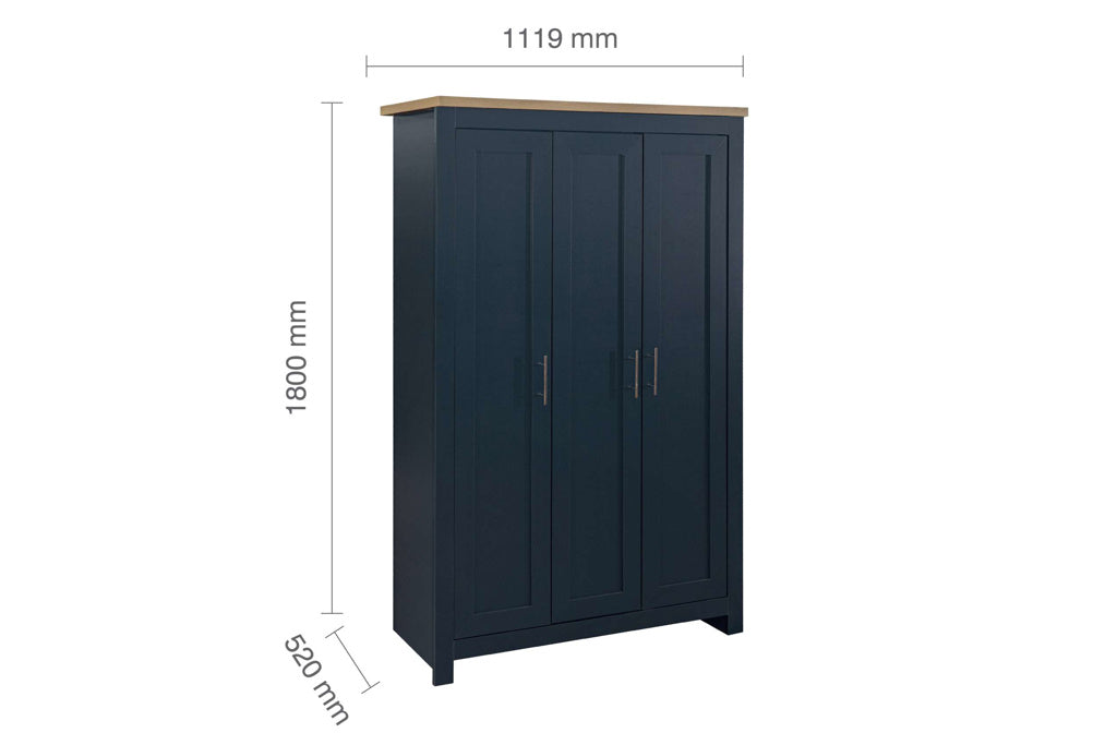 Birlea Highgate 3 Door Wardrobe - Navy Blue & Oak 4